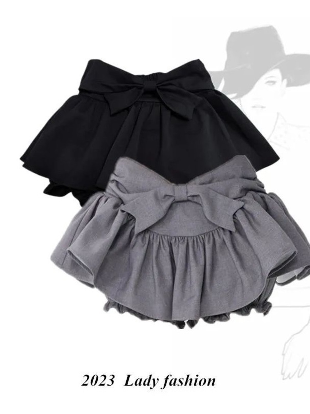 Bow-Front Tiered Mini Skirt Duo — Black & Gray